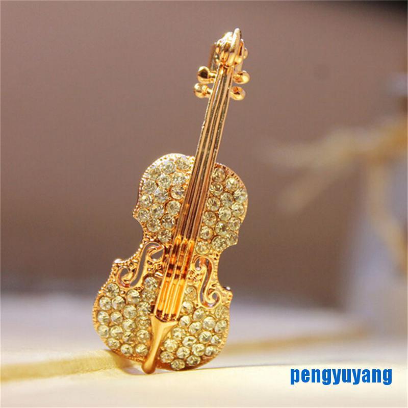 VN (Hàng Mới Về) Trâm Cài Áo Mạ Vàng / Bạc Hình Đàn Violin Đính Đá Thời Trang Cho Nữ