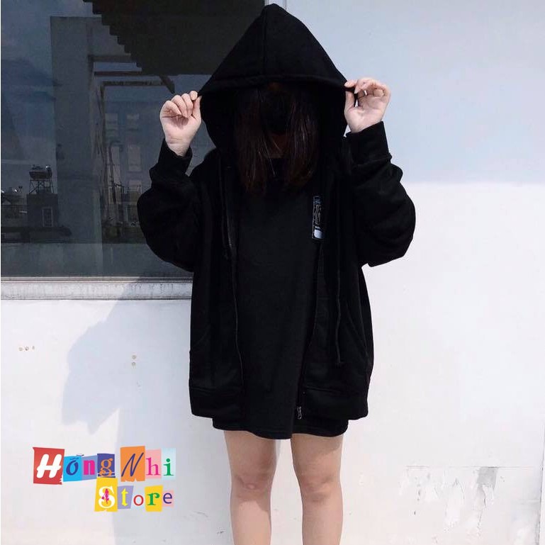 Áo Khoác Hoodie Zip Trơn Oversize Ulzzang Unisex Hoodie Dây Kéo Màu Đen Dáng Rộng - MM