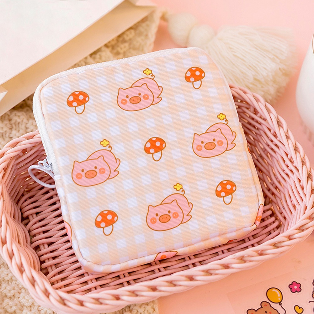 Túi Đựng Băng Vệ Sinh / Đồ Trang Điểm Bằng Cotton Có Khóa Kéo Tiện Dụng Cho Nữ