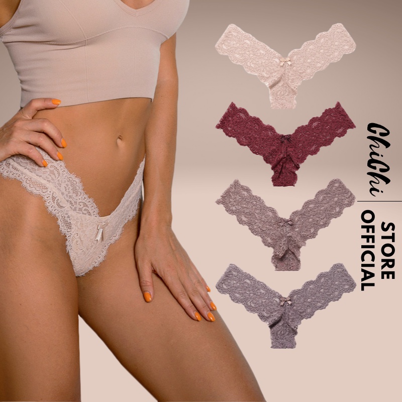 Quần Lót Ren Lọt Khe Chữ T Sexy Gợi Cảm Màu Trơn Mềm Mịn CHICHI Bra - 390