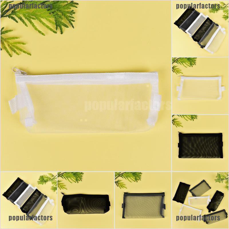 Túi Đựng Bút Dạng Lưới Trong Suốt Phối Khóa Kéo Đơn Giản Size S / L