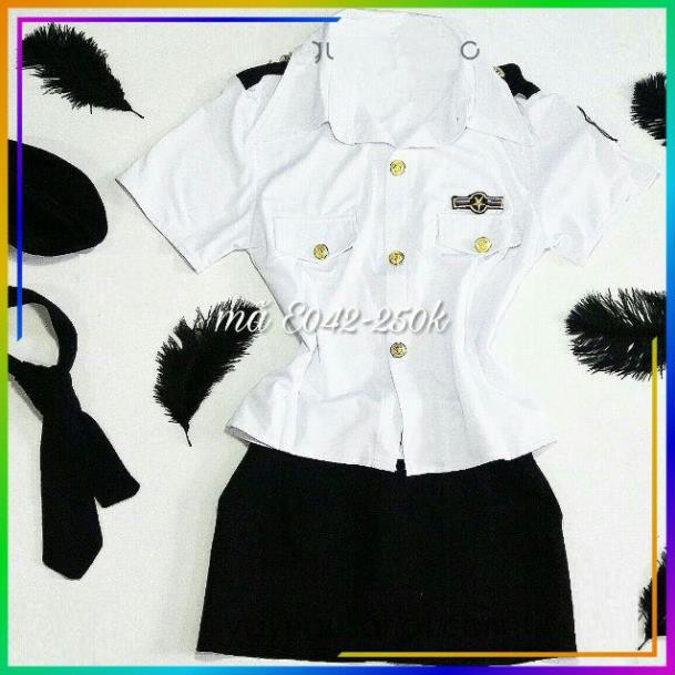 Bộ đồ ngủ cosplay sexy Tiếp viên áo trắng + váy đen CST1700 Set váy ngủ bó sát đóng vai C.ảnh s.át gợi cảm | BigBuy360 - bigbuy360.vn