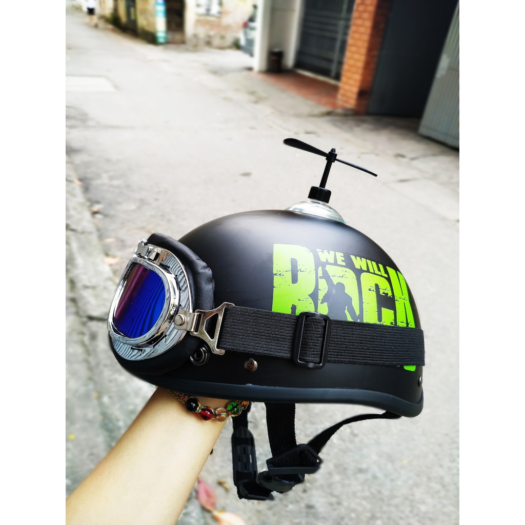 COMBO mũ nửa đầu 1/2 Rock + KÍNH PHI CÔNG+CHONG CHÓNG Đen