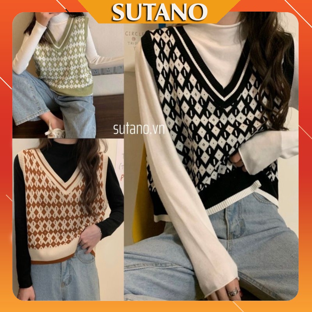 Áo gile len nữ Maika mỏng họa tiết thổ cẩm phong cách Hàn Quốc A463 SUTANO