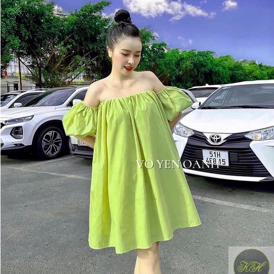 Áo trễ vai tay bồng xinh xắn đầm suông nữ dáng xòe nhiều màu LD546