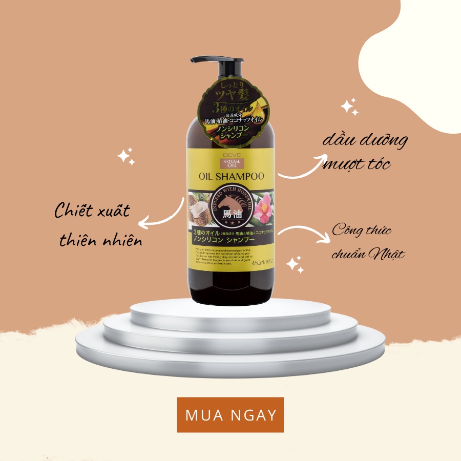 Dầu gội xả Deve Natural Oil Kumano chiết xuất dầu ngựa dầu dừa hoa trà 480ml Nhật Bản