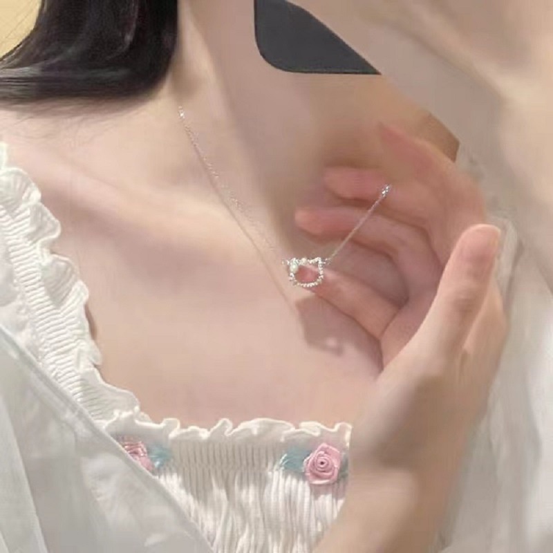 Vòng cổ Mạ Bạc Mặt Hình Mèo Đính Ngọc Trai Nhân Tạo Thời Trang Cho Nữ