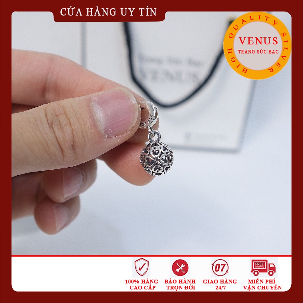 Charm treo hinhf quả cầu tim rỗng- Bạc 925 cao cấp- Msp142