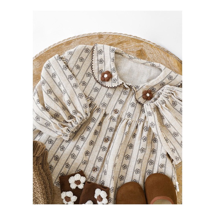 [Babycat] Áo Sơ Mi Cotton Trơn Dáng Rộng In Hình Phong Cách Nhật Bản Hàn Quốc Thời Trang Mùa Thu Đơn Giản Dành Cho Bé Gái