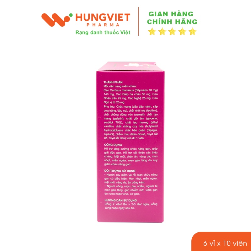 Viên uống Silymax Gold giúp giải độc gan, giảm men gan, tăng cường chức năng gan HungViet Pharma hộp 60v