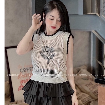 ÁO BA LỖ LƯỚI VIỀN ĐEN HOA TUYLIP