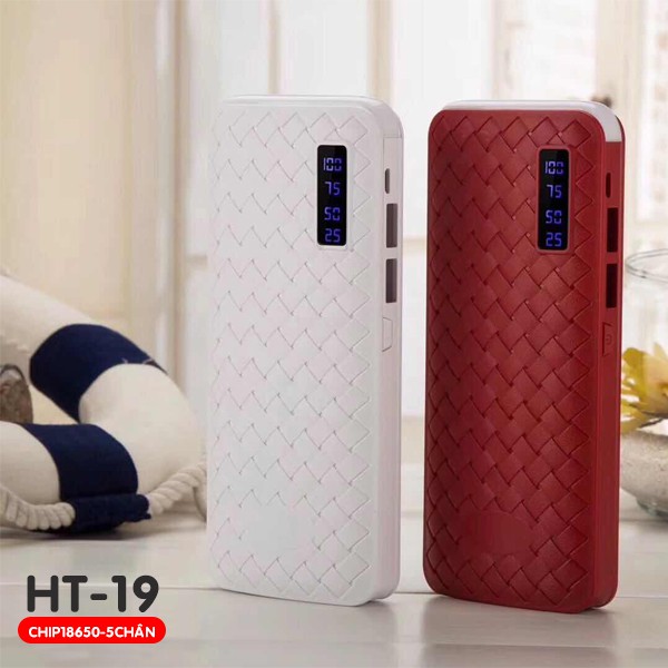 pin sạc dự phòng HT-19 Cát Thái vân da thời trang 10000mah, 2 cổng sạc, đèn led báo pin, cổng sạc micro