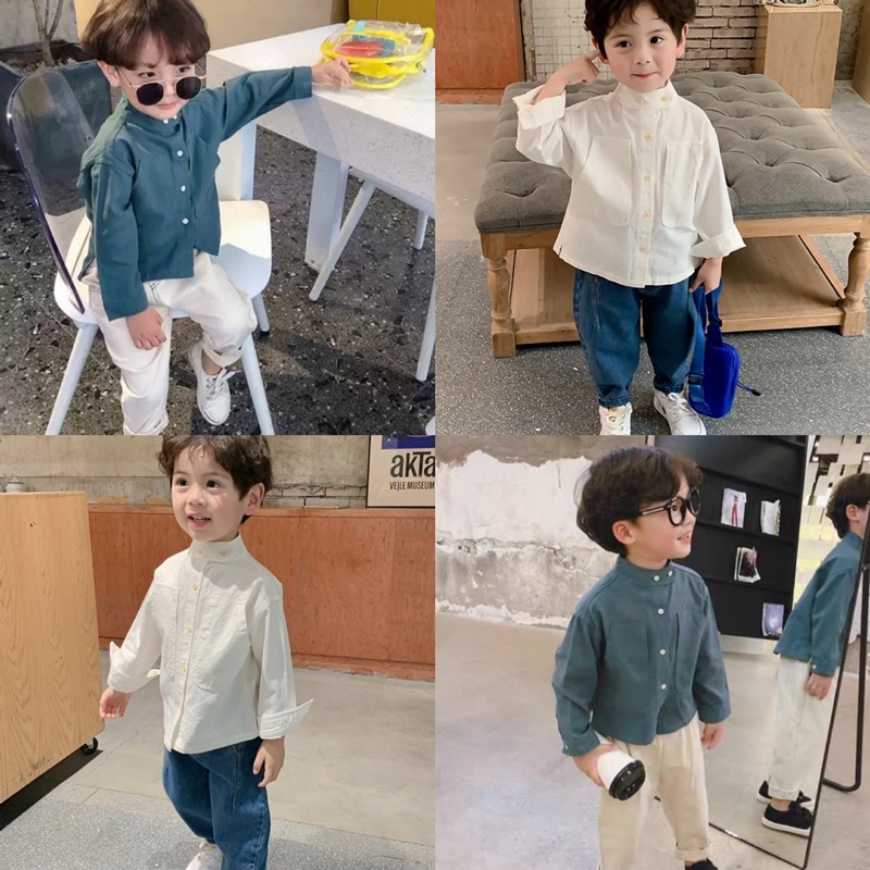(0-6 tuổi) Áo sơ mi cho bé trai Hàn Quốc dài tay chất kaki cổ tàu soái ca chất cực đẹp dày dặn
