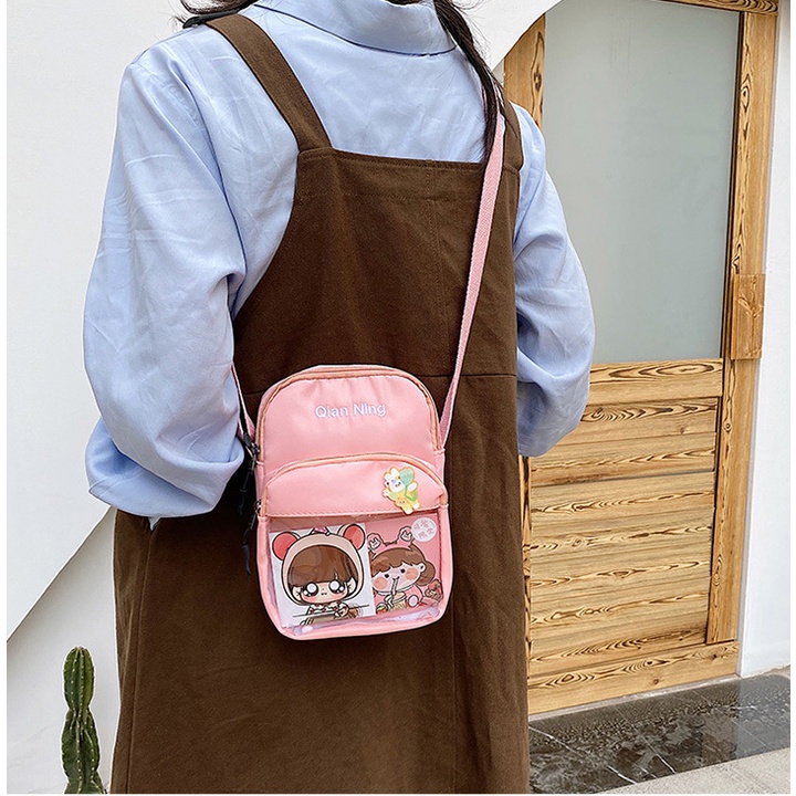 Túi chéo đeo vai nữ cute ngăn trong suốt đựng điện thoại đi chơi chụp ảnh xinh chống nước tiện lợi giá rẻ