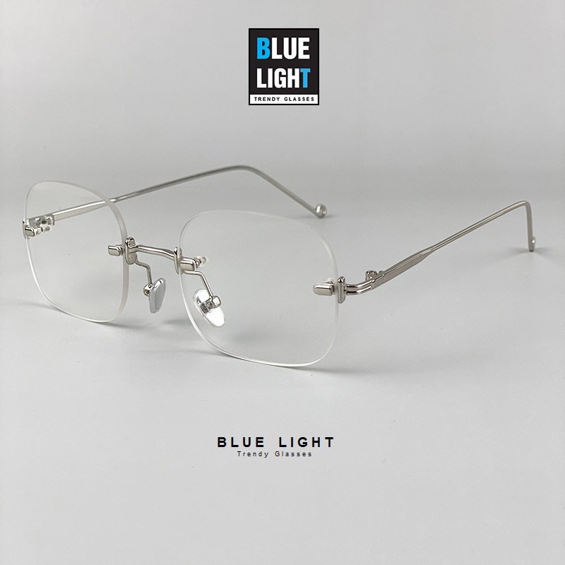 Gọng Kính Cận, Kính Giả Cận Nam Nữ, Gọng Khoan Không Viền Mắt Vuông Hàn Quốc Bạc, Đen - BLUE LIGHT