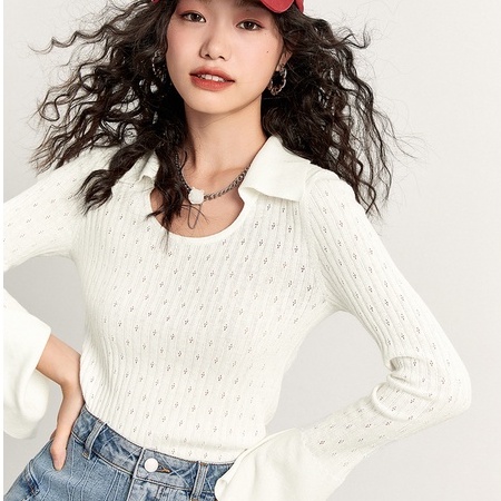 ZHELIHANGFEI Áo Sweater Tay Dài Cổ POLO Dáng Ôm Thời Trang Trẻ Trung