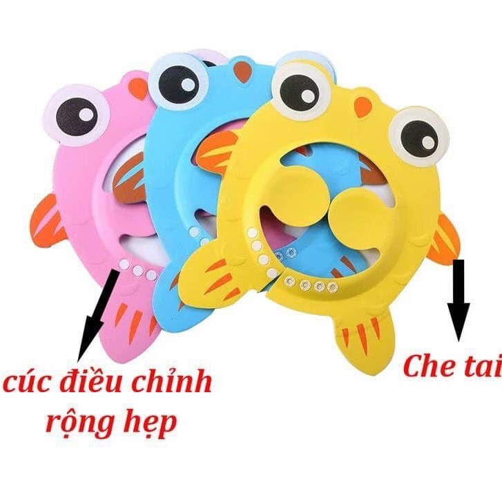 Mũ Gội Đầu Cho Bé Hình Cá Chắn Nước, Chắn Bọt Mắt Siêu Tiện Lợi