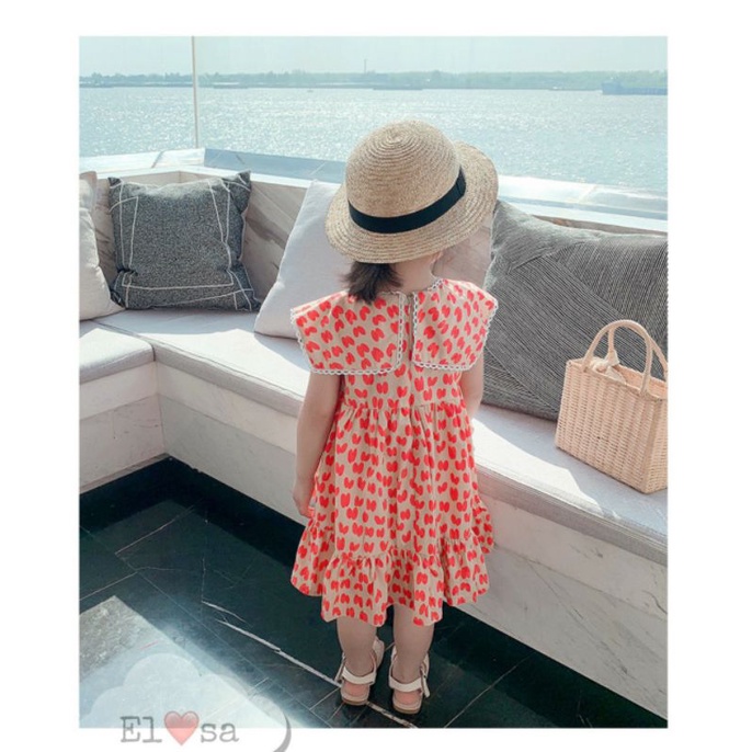 Váy bé gái - Váy tai thỏ xanh cam cổ vuông bánh bèo siêu xinh cho bé 1-5 Tuổi