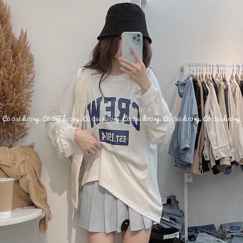 Áo thu đông nữ dài tay cổ tròn CREW 1984 dáng thụng phong cách Nano Ulzzang | BigBuy360 - bigbuy360.vn