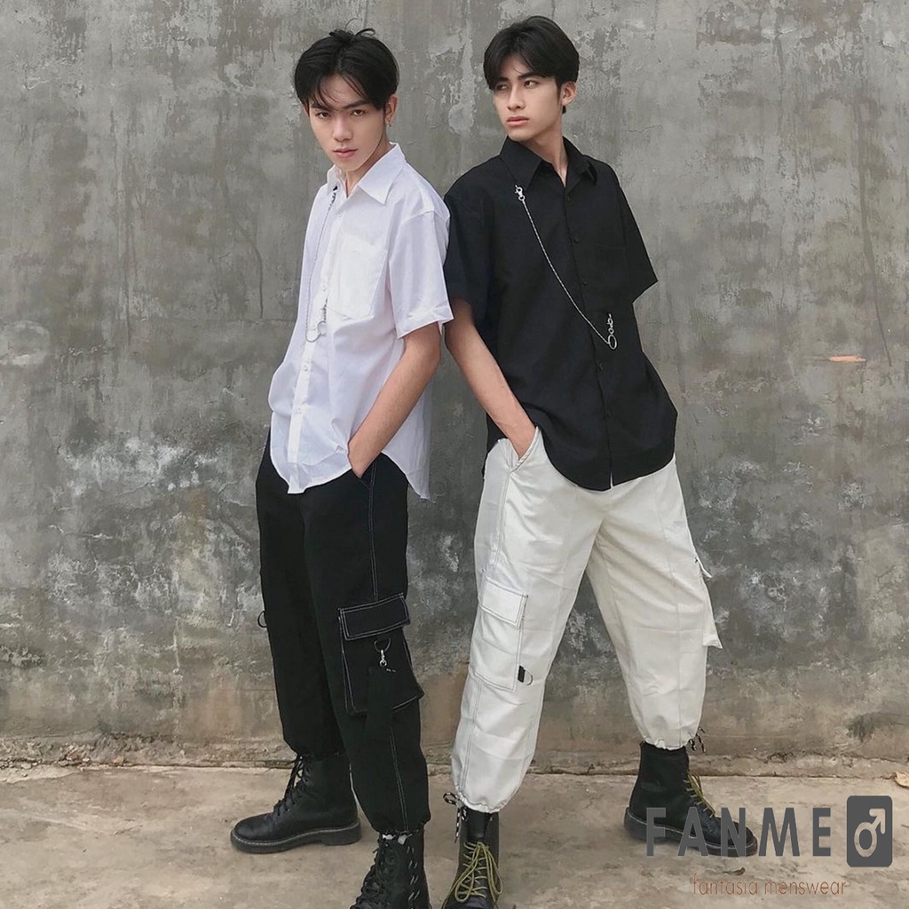 Áo Sơmi Nam Tay Ngắn Nắp Túi Kèm Phụ Kiện Xích Dây Thời Trang Nam | BigBuy360 - bigbuy360.vn
