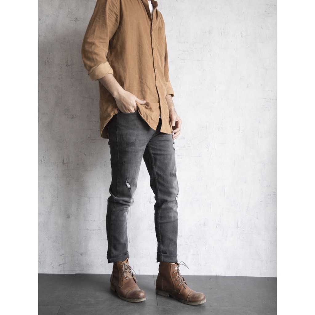 Quần jean nam xám  đen rách nhẹ cao cấp thương hiệu LAB - lab602