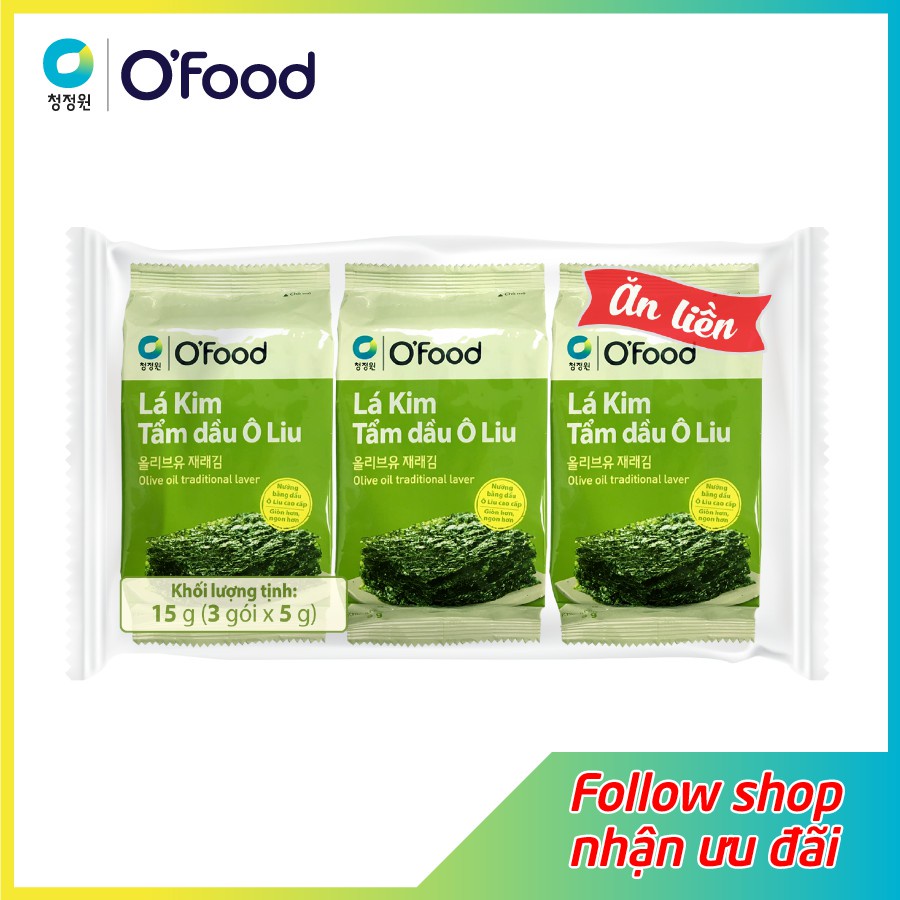 Rong Biển Ăn Liền Hàn Quốc OFood (Lốc 3 gói) Lá Kim Cuộn Cơm Tẩm Dầu Oliu Dùng VớI Cơm Nóng, Cơm Gạo Lứt - Hello Organic