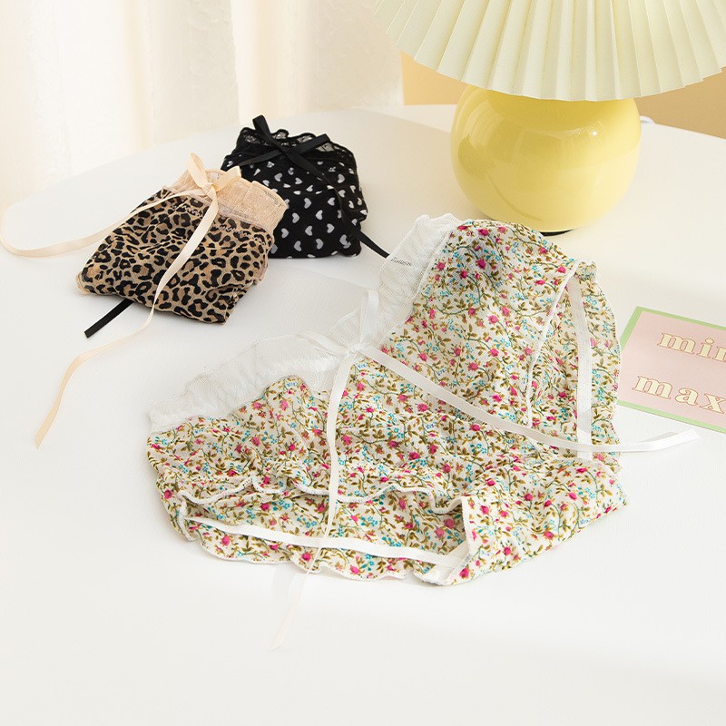 Quần lót nữ, quần chip ren lưới hoạ tiết da báo co giãn thoáng mát QL3305