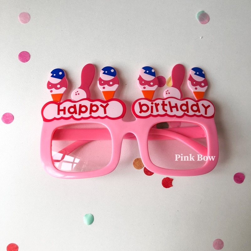 Mắt kính sinh nhật chữ Caketime/Happy birthday đủ màu gọng vuông đính cốm nhựa đủ màu