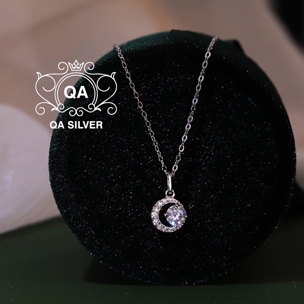 Dây chuyền bạc 925 mặt trăng lồng đính đá vòng cổ nguyệt lượng S925 MOON QA SILVER Necklace NE220601