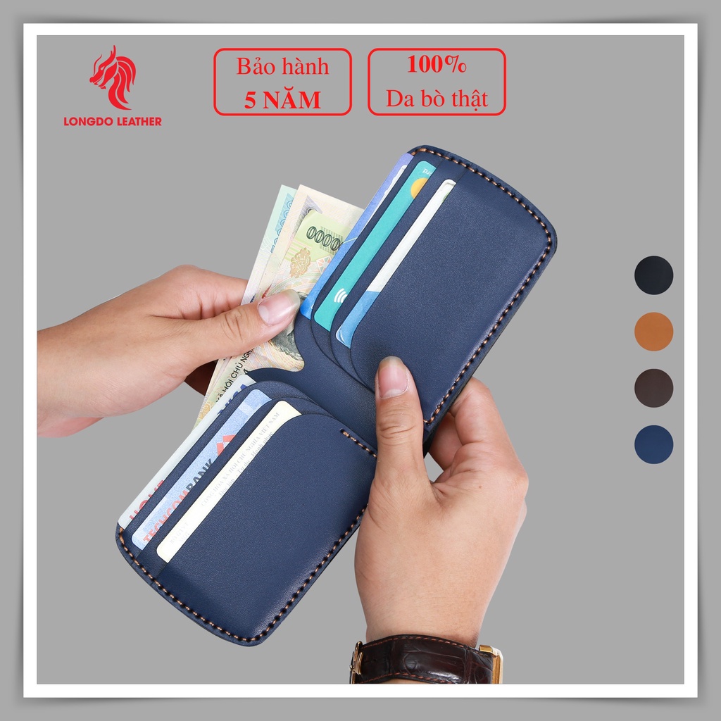Ví da nam đẹp da bò thật - Bảo hành 5 năm - Hàng chính hãng thương hiệu Longdo Leather - B04