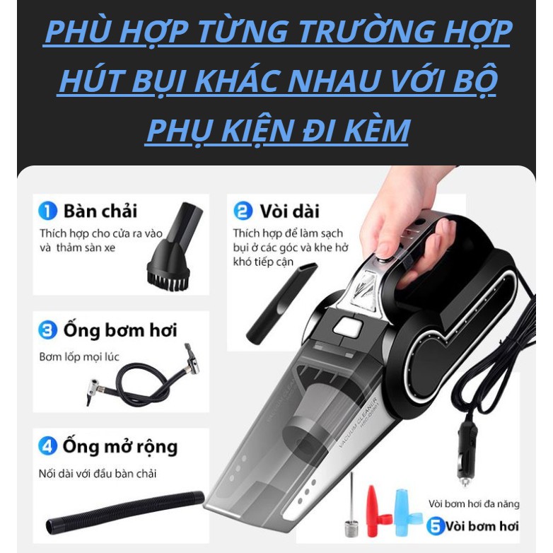 Hút bụi ô tô 4 trong 1 công nghệ màng lọc HEPA 360 độ thế hệ mới