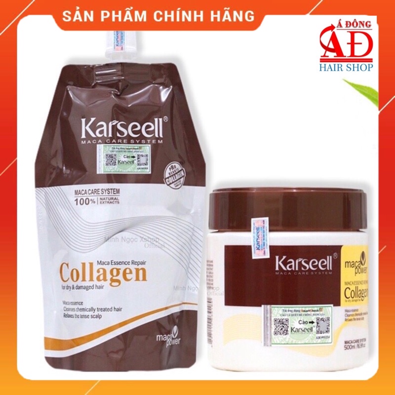 [VAT] Kem ủ tóc Karseell Collagen Maca siêu mượt phục hồi tóc 500ml + Gội xả gói kèm