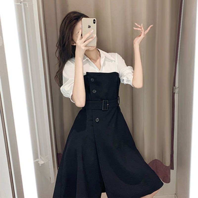 [ORDER] Đầm vest cổ trắng phối đen tay phồng hàng thiết Quảng Châu đẹp có size