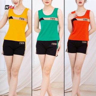 Đồ bộ nữ sát nách quần đùi bộ mặc nhà HIFA thoải mái mát mẻ cho mùa hè. Chất thun cotton xịn. MS:D52