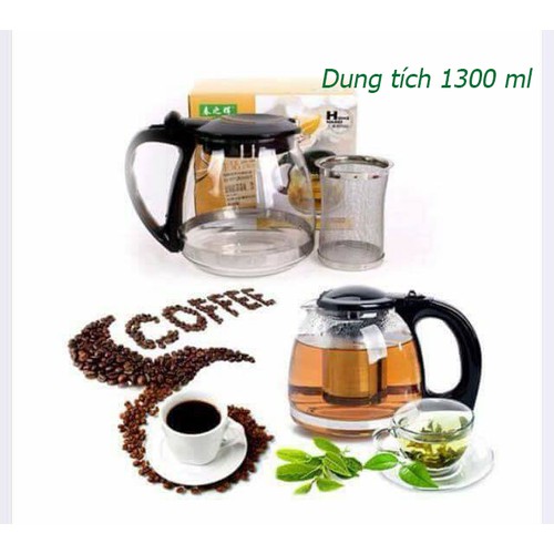 Bình Lọc Trà Thủy Tinh 1300ml Sang Trọng - CÓ LỖ LỌC TRÀ INOX - BÌNH PHA TRÀ CHẾ CAFE TIỆN LỢI 2in1