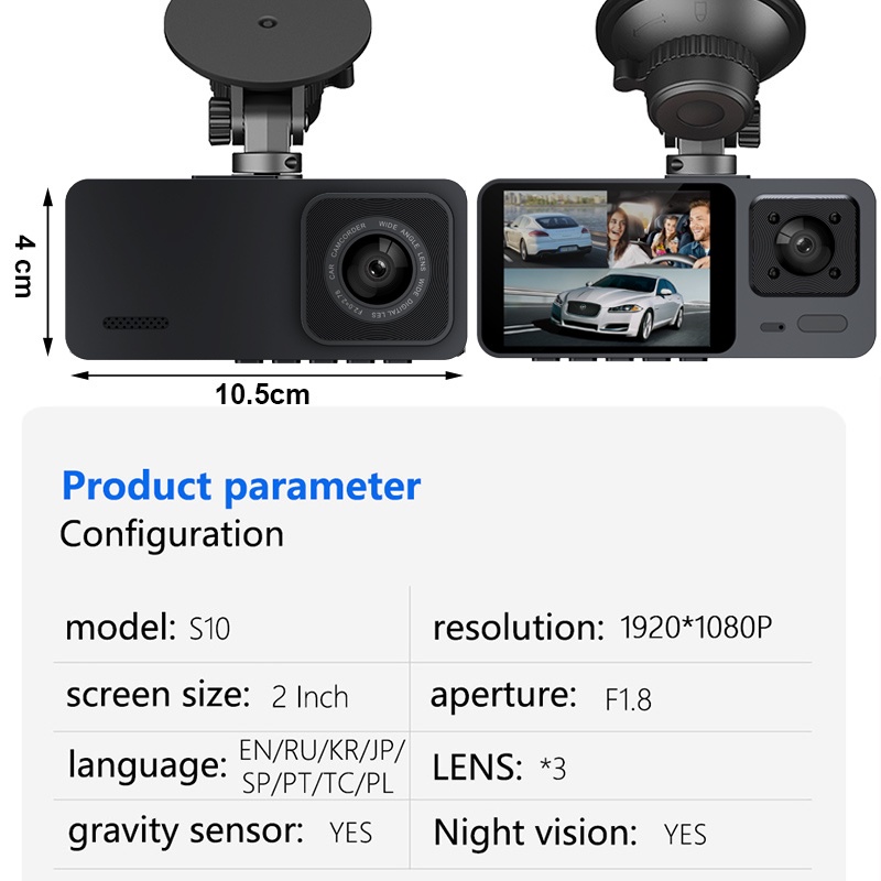 Camera Trước Và Sau DVR 3 Ống Kính 3 Trong 1 HD 1080P Cho Xe Tax Uber