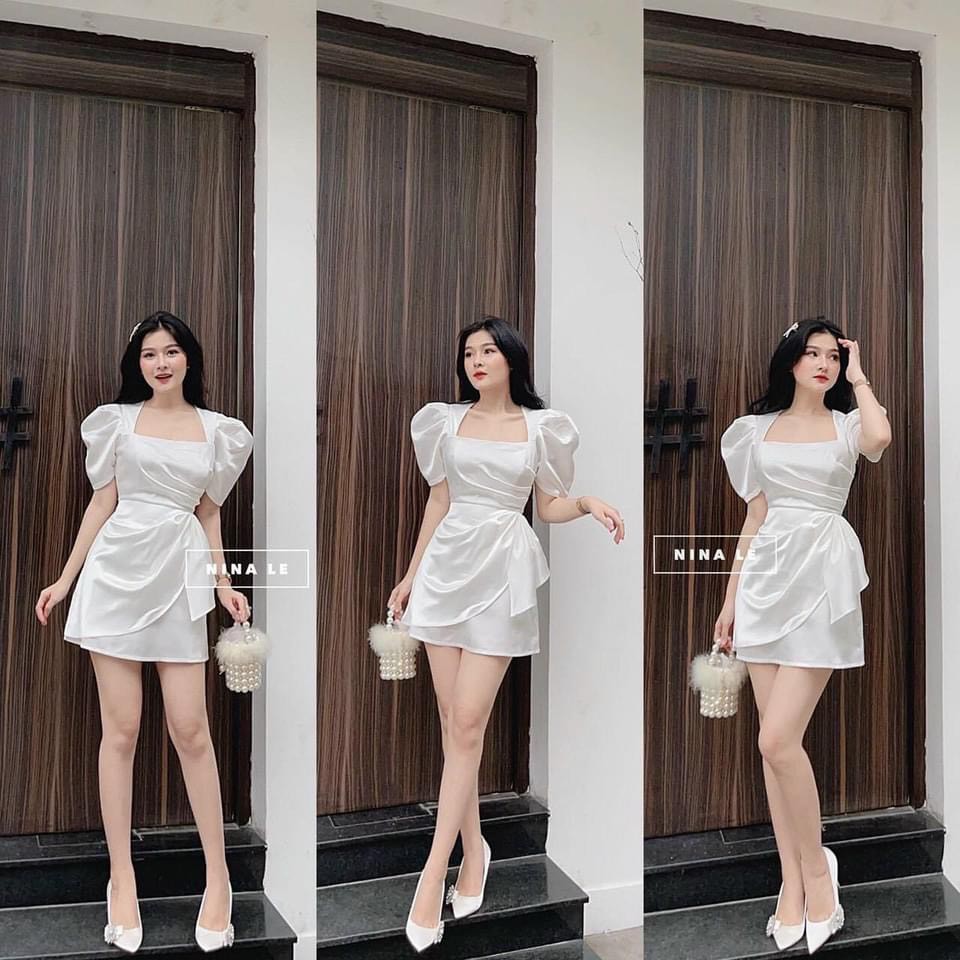 HÀNG CAO CẤP ĐẦM TRẮNG CỔ U VẠT XÉO✨