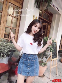 Set áo thun môi, quần giả váy