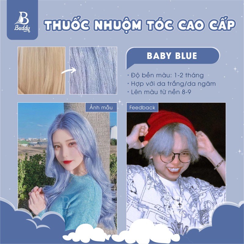 Thuốc nhuộm tóc màu Baby blue / Xanh baby cần dùng Thuốc tẩy tóc