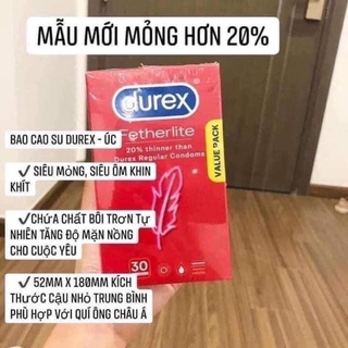 Bao cao su siêu mỏng Durex Fetherlite Úc - Hộp 30 chiếc