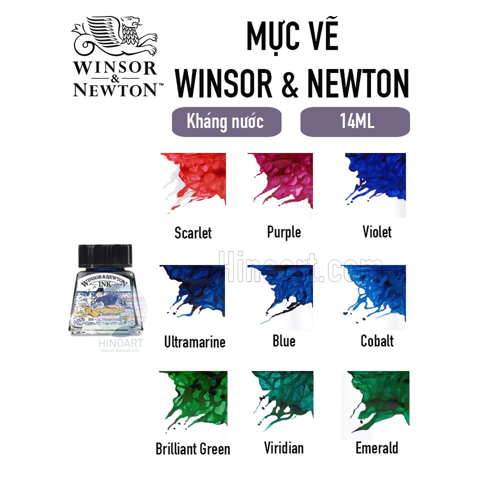 Mực nước Winsor&amp;Newton 14ml các tông màu đỏ, hồng, cam