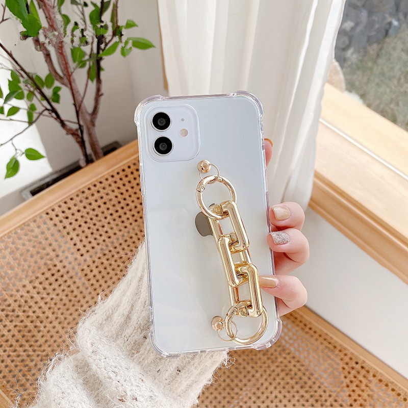 Ốp Điện Thoại Silicon Mềm Có Dây Xích Vàng Cho IPhone 13 12 11 Pro Max XS XR SE2 I7 I8 Plus