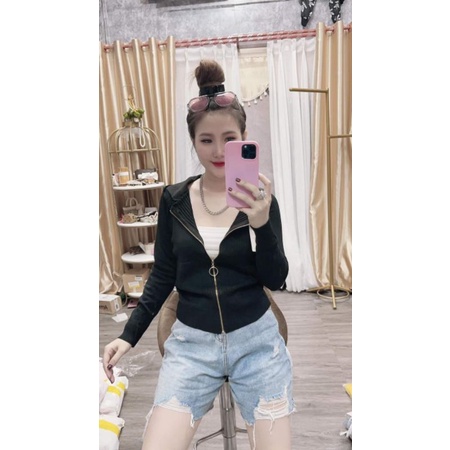 áo khoác len chống nắng tay dài dây kéo có mũ