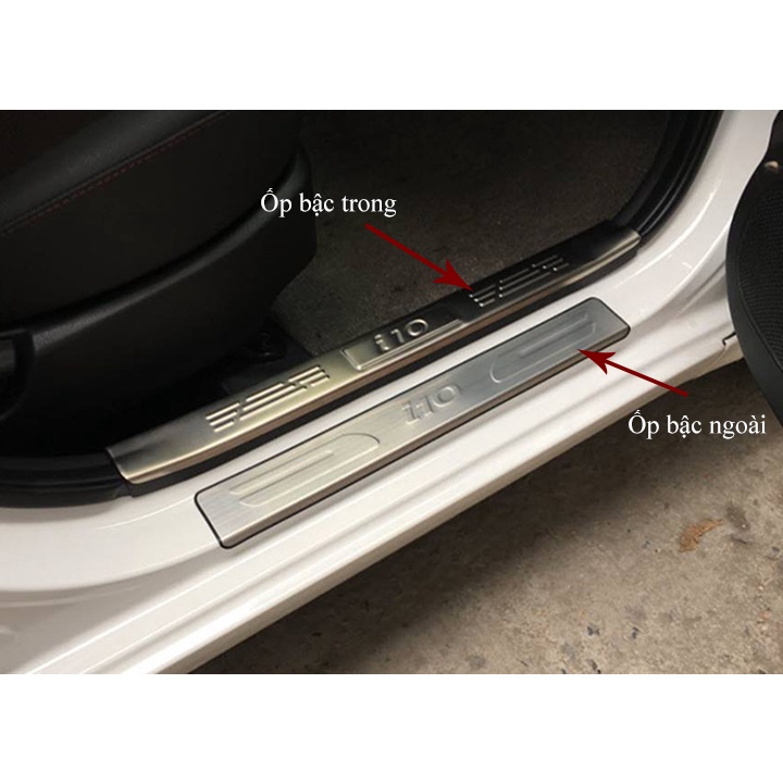 Ốp Bậc Cửa, Nẹp Bước Chân xe Grand I10 2021 2022 2023 mẫu Inox  Cao Cấp + tặng keo trợ dính