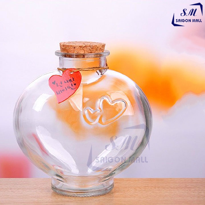 Bình thủy tinh hình trái tim dùng để trang trí đồ handmade, trái tim thủy tinh đựng các loại nước uống, đựng thực phẩm
