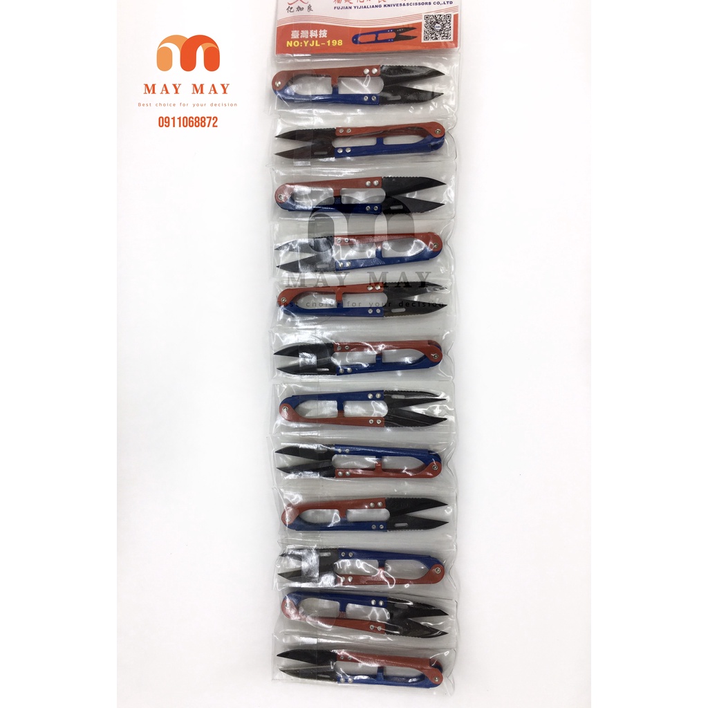 Kéo bấm chỉ răng cưa xanh đỏ YJL 198 lưỡi thép xịn