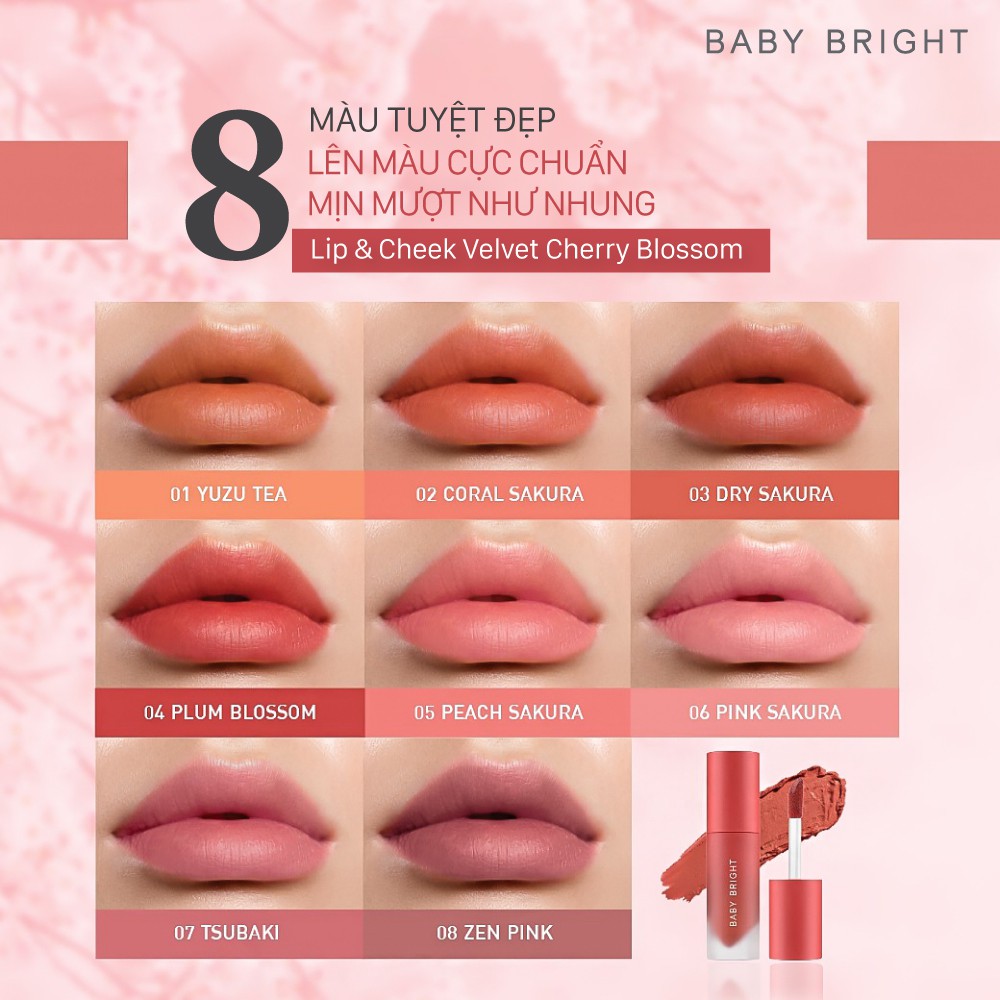 Son Kem Và Má Hồng Baby Bright Lip Cheek Velvet Cherry Blossom 2.4g