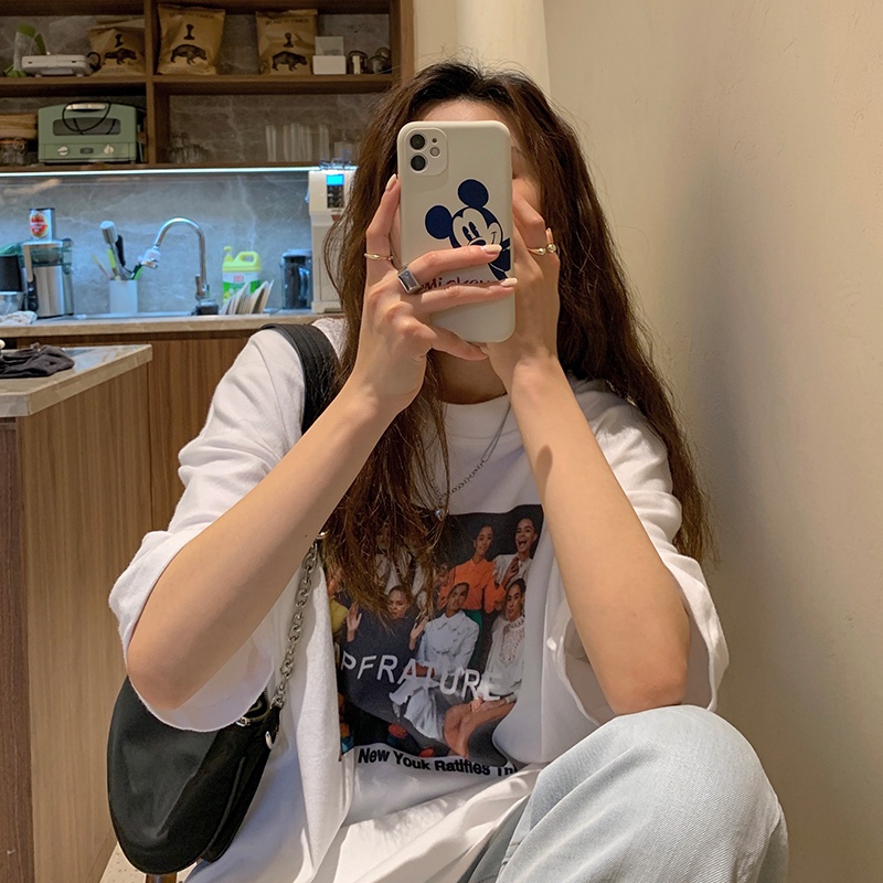 SUXI Áo Thun Cotton Tay Ngắn Dáng Suông In Hoạ Tiết Cổ Điển Thời Trang Phong Cách Hàn Quốc Cho Nữ