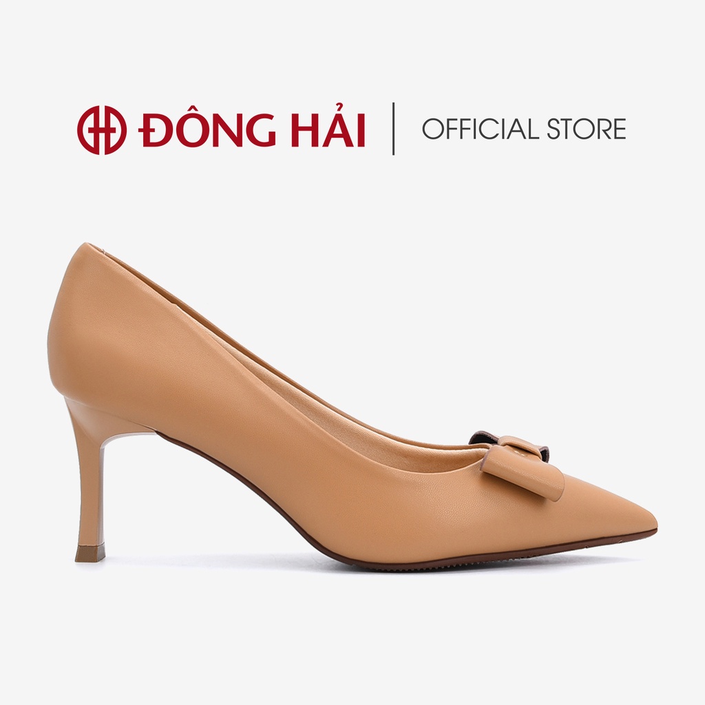 Giày cao gót nữ Đông Hải thiết kê mũi nhọn  đính nơ da thanh lịch gót cao 7cm tôn dáng -  G81H8