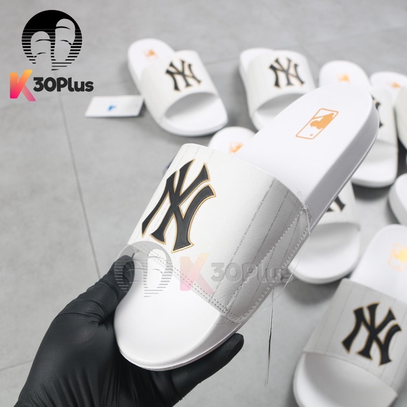 Dép  MLB Quai Ngang logo In đen, trắng